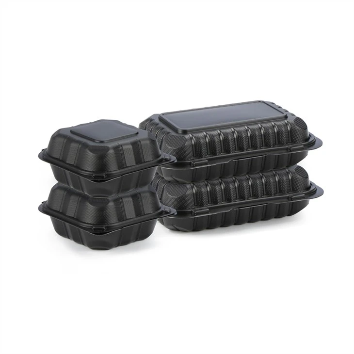 9x6 cali czarne pudełko na wynos bezpieczne w kuchence mikrofalowej Bento czarny pojemnik na żywność na zawiasach jednorazowe plastikowe pudełko na lunch Bento