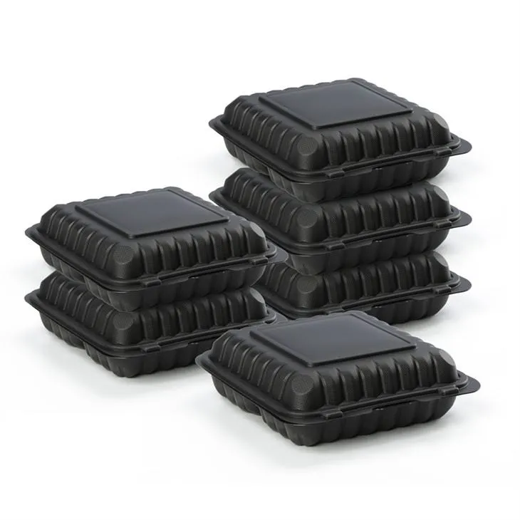 Czarny plastikowy kompostowalny clamshell Zawiasowy pojemnik na jedzenie Grillowany kurczak na wynos na wynos Pudełko z otworami wentylacyjnymi