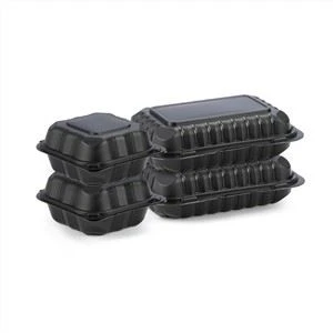 9x6 cali czarne pudełko na wynos bezpieczne w kuchence mikrofalowej Bento czarny pojemnik na żywność na zawiasach jednorazowe plastikowe pudełko na lunch Bento