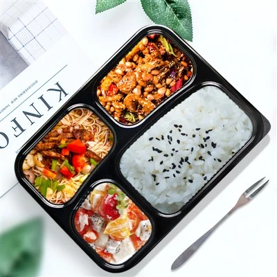 Jednorazowe pudełko na lunch Bento, czarne, 4 porównania
